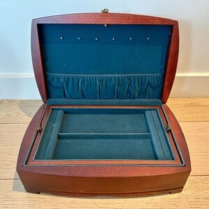 Elegant Cherry Wood Jewelry Box with Teal Interior
